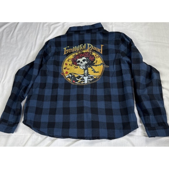 Grateful Dead Shirt Men's XL Blue Buffalo Plaid Flannel Button Up "read" - Picture 1 of 12